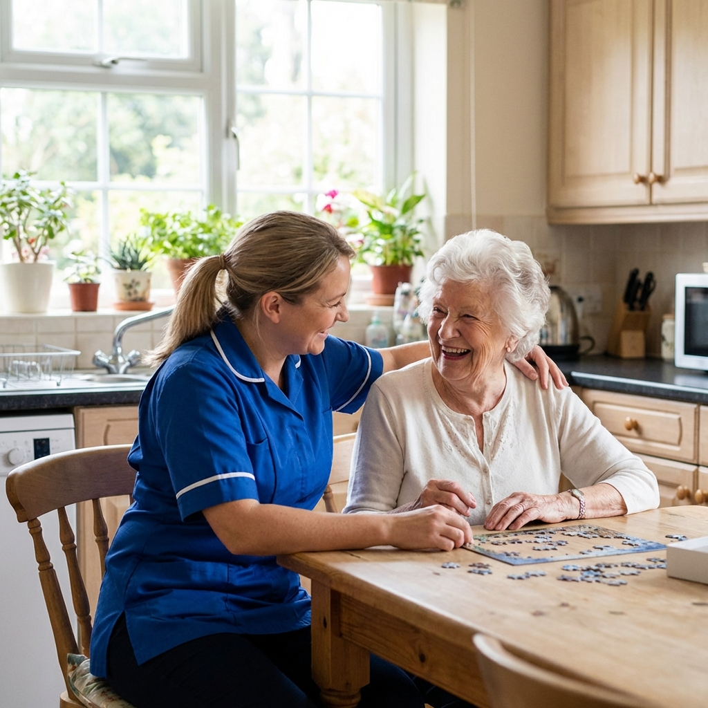 Caregiver helping elderly woman
